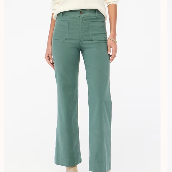 NWOT J.Crew Lizzie High-Rise Wide-Leg Pants 27 Petite Pale Spinach | Linen Blend - Picture 1 of 11